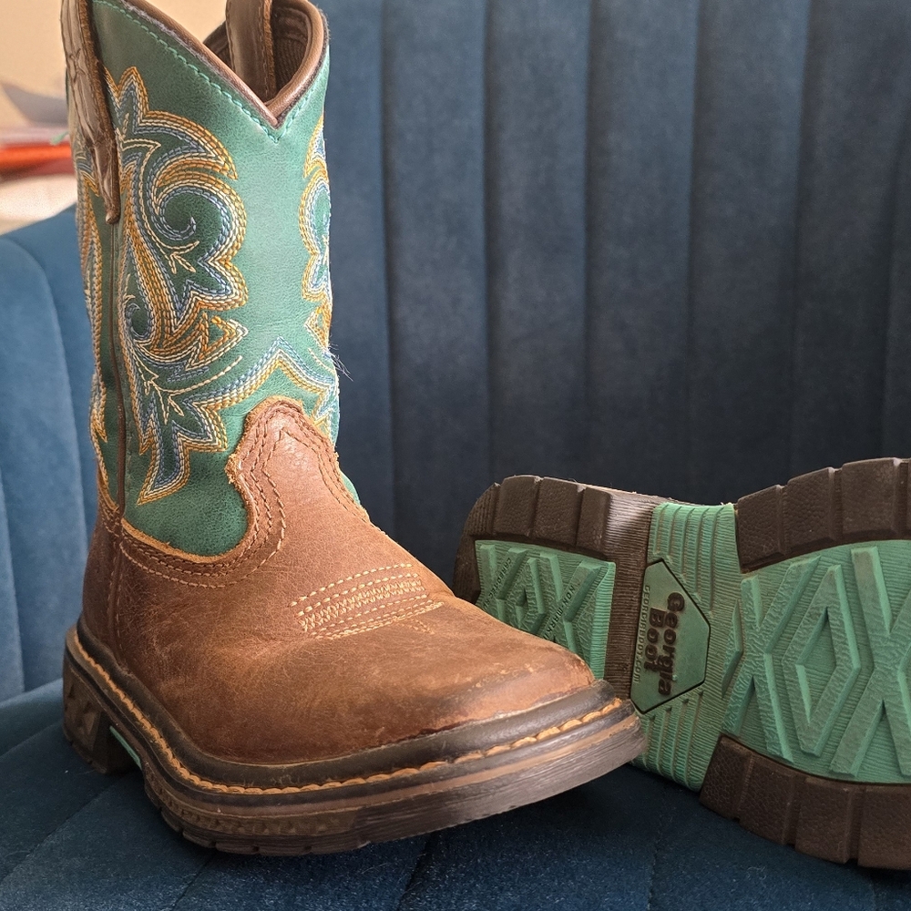 Kids Georgia Brown and Teal Cowboy Boots